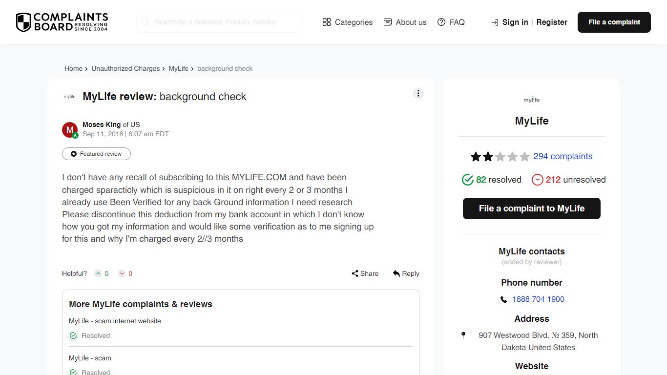 MyLife Review: background check - ComplaintsBoard.com